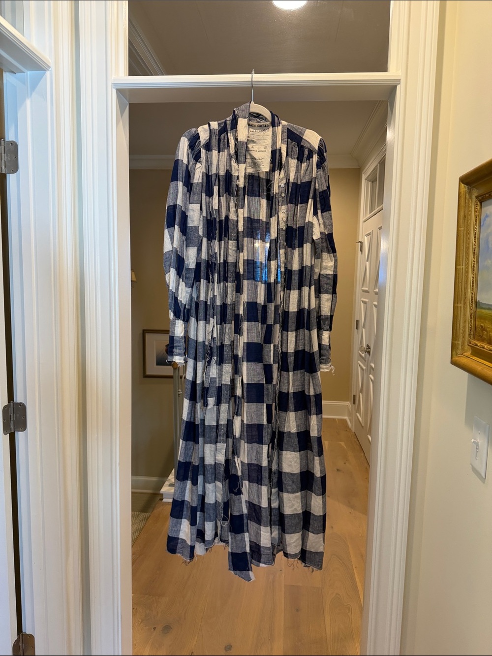 Amano by Lorena Laing Long Plaid Maxi linen coat - Navy and White